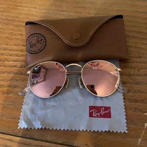 Authentic Ray-Ban Flash Rose Gold Round Metal Sunglasses